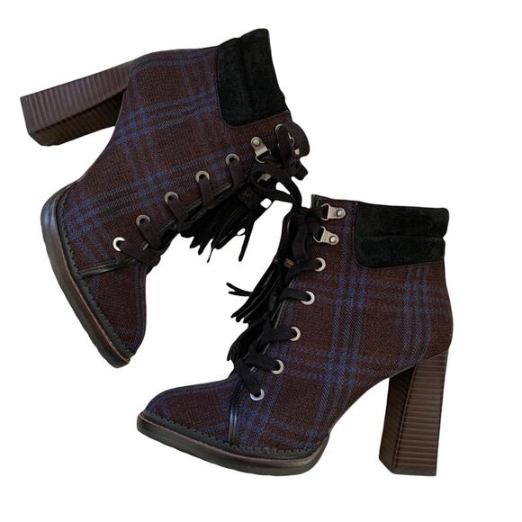 Sam Edelman Sondra Navy Plaid Lace Up Bootie Size 7 - Picture 5 of 12